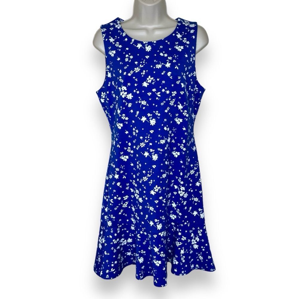 Draper James Graceland Ponte Sheath Blue White Floral Dress Sleeveless Women Med